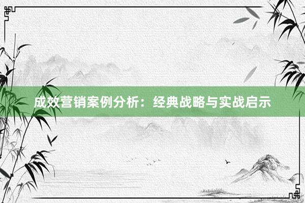 成效营销案例分析：经典战略与实战启示